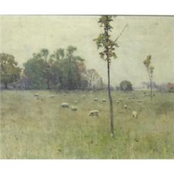 Charles H Woolford (Scottish, exh. 1880-1923) Sheep Grazing in Pasture, watercolour, 27 x 34cm  Pro.