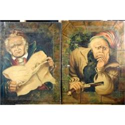 English School (19th Century) Looking Out; and Looking In, oil on canvas, each 62 x 46cm, a pair (2.