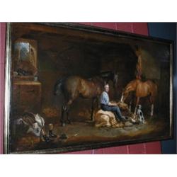 George Murray (fl.1850-d.1899) A Stable Interior at the Stables, Glenapp Castle, with a Groom, One-.