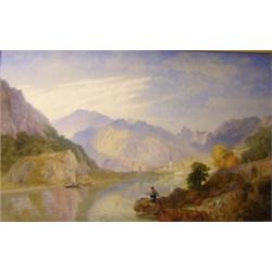 James Baker Pyne (1800-1870) A Pick-Nick on the Lago d'Orta, with the Town of Omegna, signed lower..