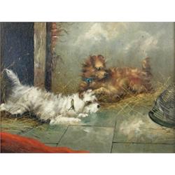 George Armfield (1808-1893) Terriers on a Leash, with a Ferret in a Cage, signed lower right "G Arm.