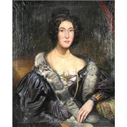 English School (19th Century) Portrait of a Lady in a Fur-Trimmed Wrap, oil on canvas, 72 x 60cm  £.