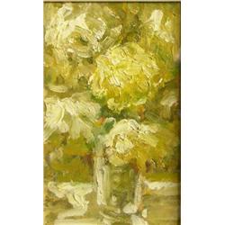 George Armfelt (20th Century) White Peonies in a Vase, inscribed on the reverse, oil on board, 22 x.