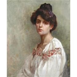 The Hon. Marion Saumarez (1885-1978) Portrait of Marie, with Violets in her Hair, oil on canvas, 63.