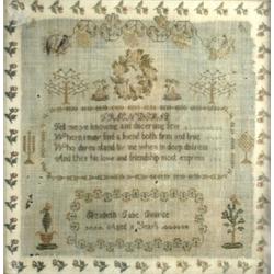 Elizabeth Jane Pearce, her early Victorian needlework sampler worked with a verse to 'Friendship' a.