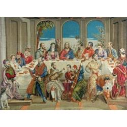 'WHS 1865', a Berlin wool work picture of the wedding at Canaa inspired by Leonardo's Last Supper b.