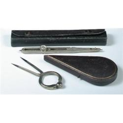 A cased pair of Dietzgen dividers calibrated for 'Lines' on one arm and 'Circles' on the other, the.