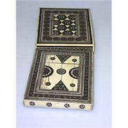 Two 19th century micromosaic card cases inlaid alla certosina in ivory, ebony wood and white metal..