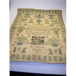 Mary Jane Lister, her silk and wool worked sampler of 1851 worked with verse 'On Charity' within fl.