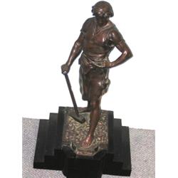Emile Louis Picault (1833-1915), a bronze figure 'Pax ET Labor ', the young man stands wearing a sh.
