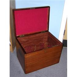 A late 19th century mahogany silver chest, the rectangular lid inset with a brass cartouche inscrib.