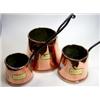 Image 1 : A graded set of three copper 'Cider' measures, each of the tapering cylindrical shapes with brass l.