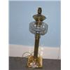 Image 1 : A late Victorian brass oil lamp, later converted for electricity, the cut clear glass receiver on r.