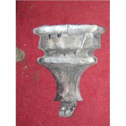 A 19th century lead rainwater hopper, a rollover top to the two tier canted rectangular front sweep.