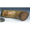 Image 1 : An 18th/19th century French Canadian buffalo horn flask, the two ends stopped with wood secured by..