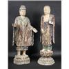 Image 1 : Two 18th century and later Chinese carved and painted wooden figures, both of their blue lined mauv.