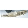 Image 1 : A scrimshaw baleen rib bone line engraved with masks and beasts, stylised inscriptions surrounding..