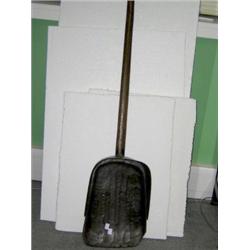 A 19th century French grape shovel, the wood of the handle of one with the blade, a sheet iron gall.