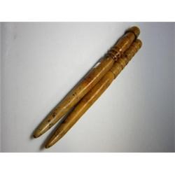 Two 19th century boxwood fids or rope worker's stakes, both with turned handles and carrot shaped e.