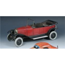 An Andre Citroen painted tinplate model open four seater tourer, registration number 142-E-3, the r.