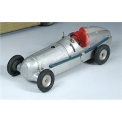 A Marklin Constructor clockwork model Mercedes Benz racing car, with silver body numbered '1', sing.