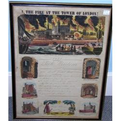 'The Fire at the Tower of London', an inscribed poster, the 1843 ink inscription by 'Thomas William.