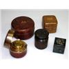 Image 1 : Four mid Victorian leather bound travelling inkwells and another Bakelite, one 'Made in Austria', a.