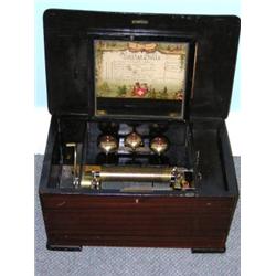 A late 19th century Swiss 'Visible Bells' music box, the 15.5cm cylinder playing eight airs on a co.