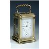 Image 1 : A late 19th century French alarum carriage clock with leather case, the eight day movement in glaze.