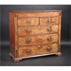 A 19th century mahogany chest, the rectangular top above a long frieze drawer, two short and three..