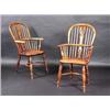 Image 1 : A pair of 19th century beech and elm Windsor armchairs, each with arched spindle turned back with p.
