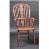 Image 1 : A 19th century beech and elm Windsor armchair, the arched spindle turned back with pierced splat ab.