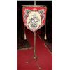 Image 1 : A 19th century fire screen, the bead worked shield shaped panel supported on an adjustable brass co.