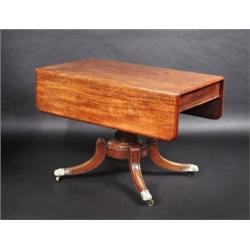 A 19th century mahogany pedestal Pembroke table, the moulded rectangular twin flap top above an end.