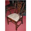 Image 1 : A George III mahogany open armchair, the carved scrolling top rail above a carved pierced splat, sc.