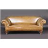 Image 1 : A 19th century leather upholstered Chesterfield sofa, the padded back above padded scrolling arms a.