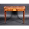 Image 1 : A George III mahogany tea table, the rounded rectangular fold over top above an inlaid tablet friez.