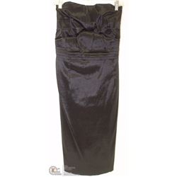 SIZE 1 STRAPLESS BLACK 3/4 LENGTH SATIN LOOK DRESS