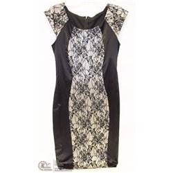 SIZE LARGE CAP SLEEVE BODY CON DRESS BLACK/NUDE