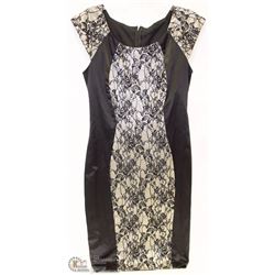 SIZE XL CAP SLEEVE BODY CON DRESS BLACK/NUDE