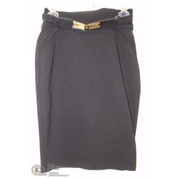 SIZE LARGE BLACK PENCIL STRETCH SKIRT, MID LENGTH