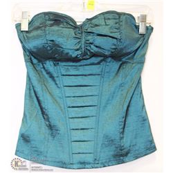 SIZE LARGE METALIC GREEN STRAPLESS CORSET STYLE