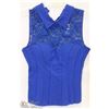 Image 1 : SIZE LARGE BLUE CORSET STYLE TOP, WITH LACE CHEST