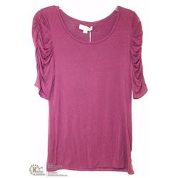 SIZE LARGE ROUCHED 3/4 SLEEVES, SCOOP NECK TOP
