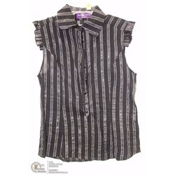 SIZE LARGE BLACK BUTTON UP TOP WITH SILVER PIN