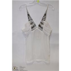 SIZE MEDIUM DEEP V HALTER WITH RUFFLED & SEQUENCED