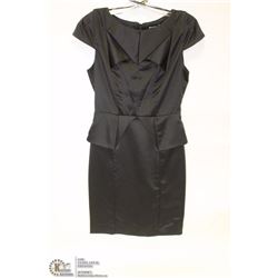 SIZE SMALL BLACK SATIN FINISH CAP SLEEVE DRESS