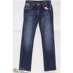 VO JEANS  WAIST SIZE 26 BOOT CUT WHITE LEATHER BRANDING