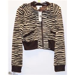 SIZE LARGE BROWN ZEBRA PRINT LONG SLEEVE CROP