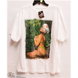 MENS SIZE LARGE TITS HAWAIIAN WHITE T-SHIRT